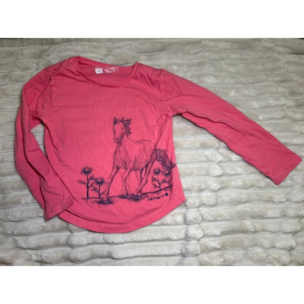 Carhartt Long Sleeve Horse Graphic T-Shirt Pink Toddler Girls 4T
